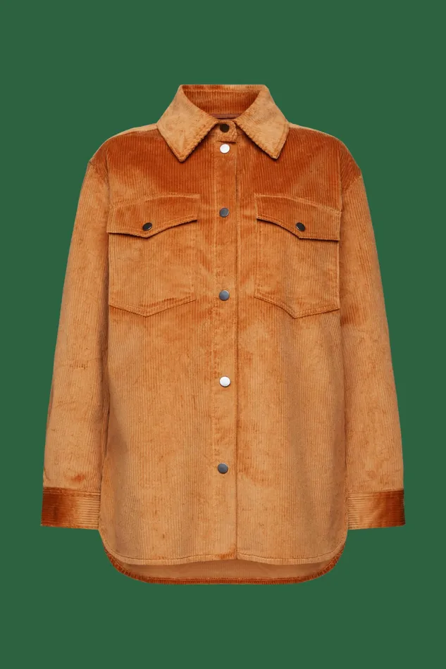 Jackets Coats Women Esprit Corduroy ButtonDown Shirt Caramel