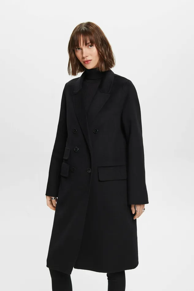Jackets Coats Women Esprit DoubleBreasted WoolBlend Coat Black
