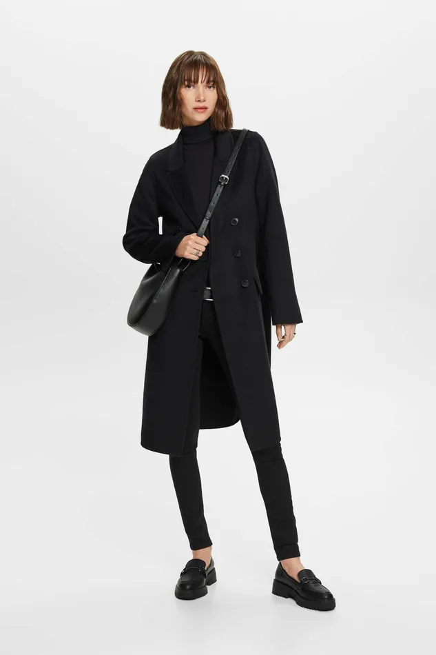 Jackets Coats Women Esprit DoubleBreasted WoolBlend Coat Black