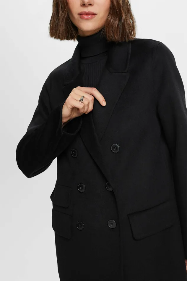 Jackets Coats Women Esprit DoubleBreasted WoolBlend Coat Black