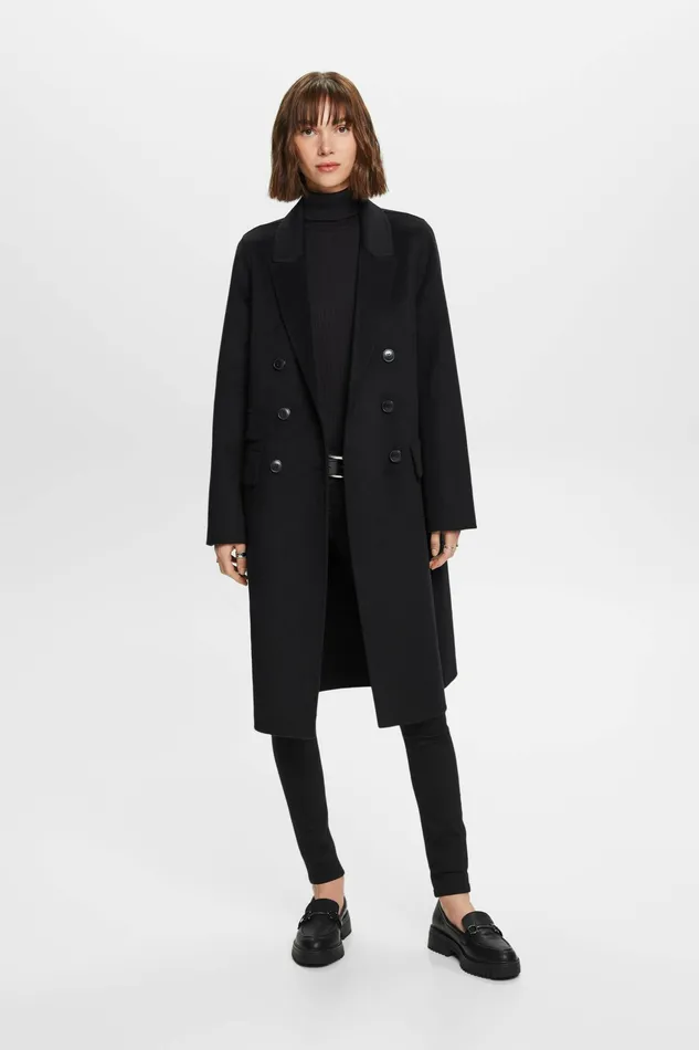 Jackets Coats Women Esprit DoubleBreasted WoolBlend Coat Black