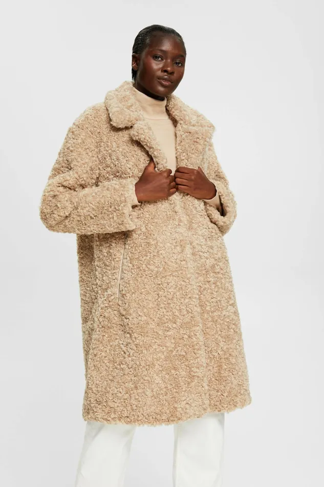 Jackets Coats Women Esprit Faux Fur Coat Cream Beige