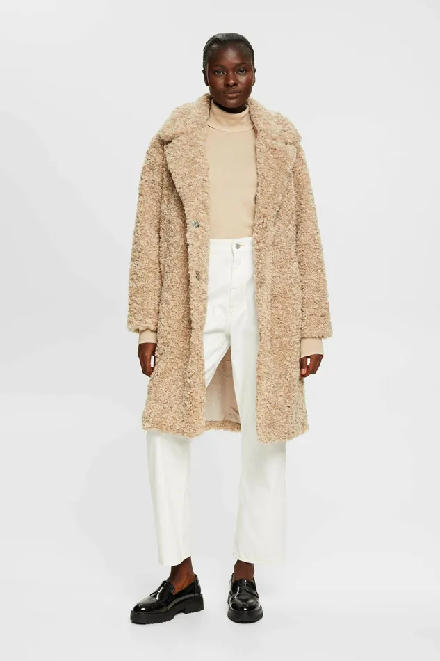 Jackets Coats Women Esprit Faux Fur Coat Cream Beige