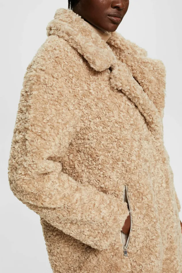 Jackets Coats Women Esprit Faux Fur Coat Cream Beige