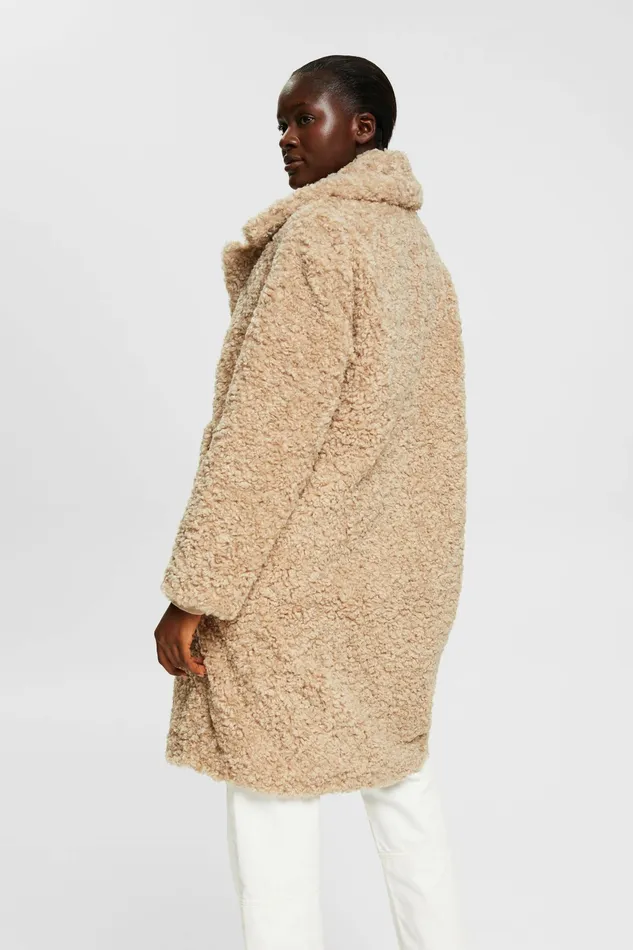 Jackets Coats Women Esprit Faux Fur Coat Cream Beige
