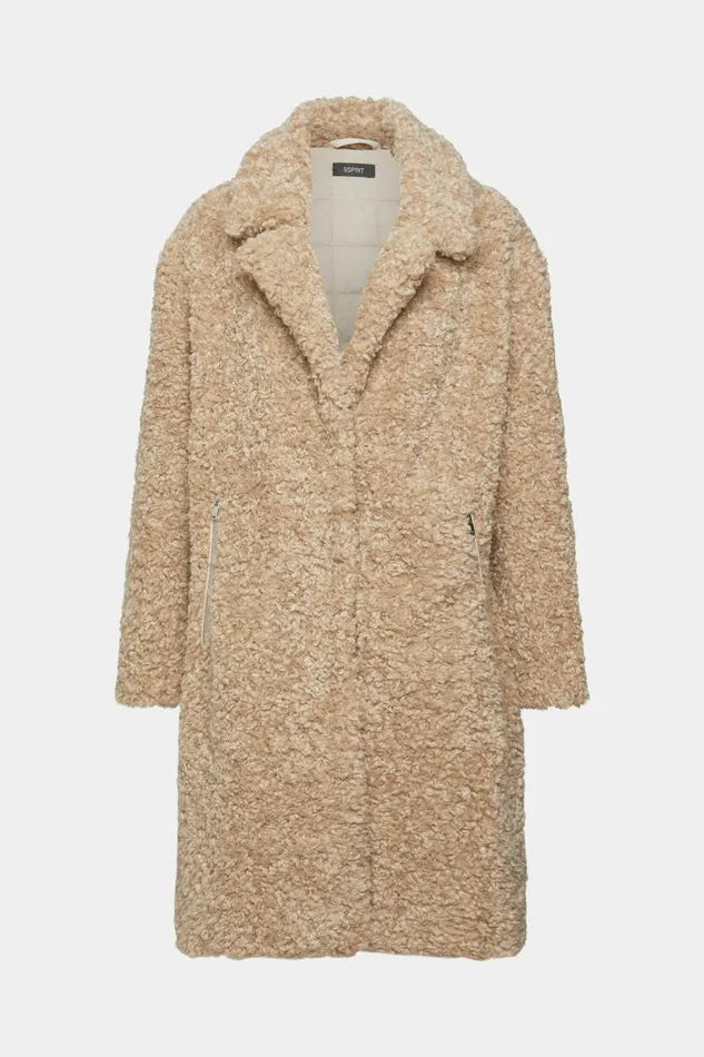 Jackets Coats Women Esprit Faux Fur Coat Cream Beige