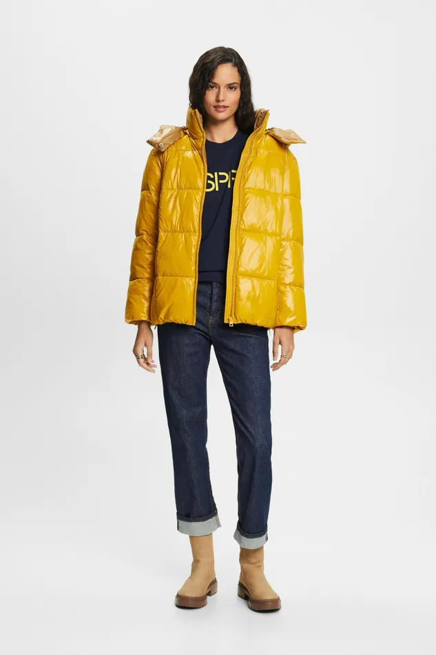 Jackets Coats Women Esprit Hooded Puffer Jacket Amber Yellow