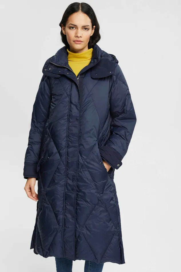 Jackets Coats Women Esprit Quilted Down Coat With Detachable Hood Navy