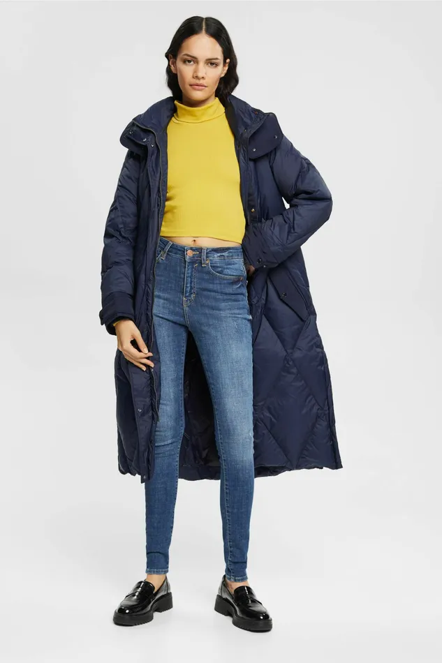 Jackets Coats Women Esprit Quilted Down Coat With Detachable Hood Navy