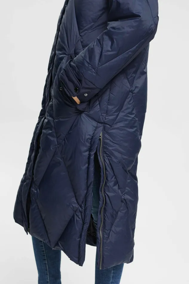 Jackets Coats Women Esprit Quilted Down Coat With Detachable Hood Navy