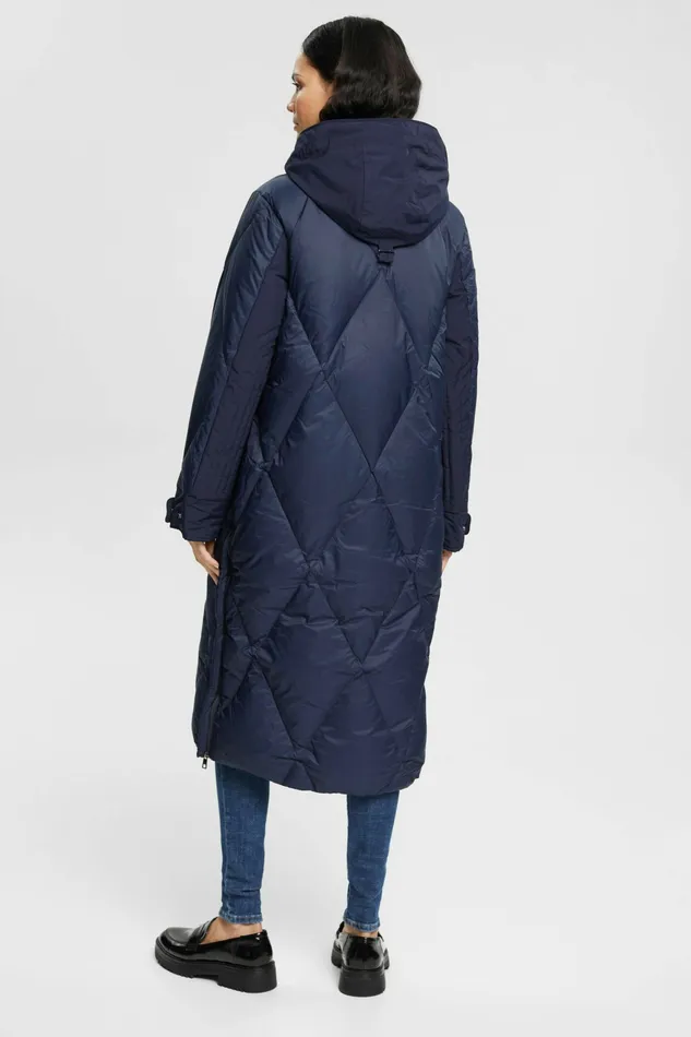 Jackets Coats Women Esprit Quilted Down Coat With Detachable Hood Navy