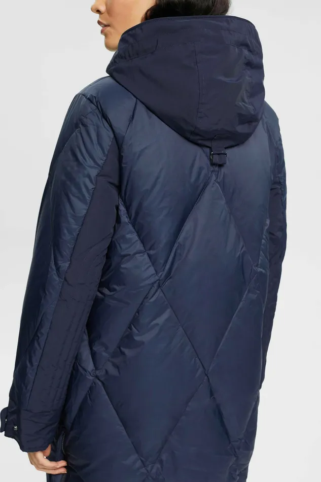 Jackets Coats Women Esprit Quilted Down Coat With Detachable Hood Navy