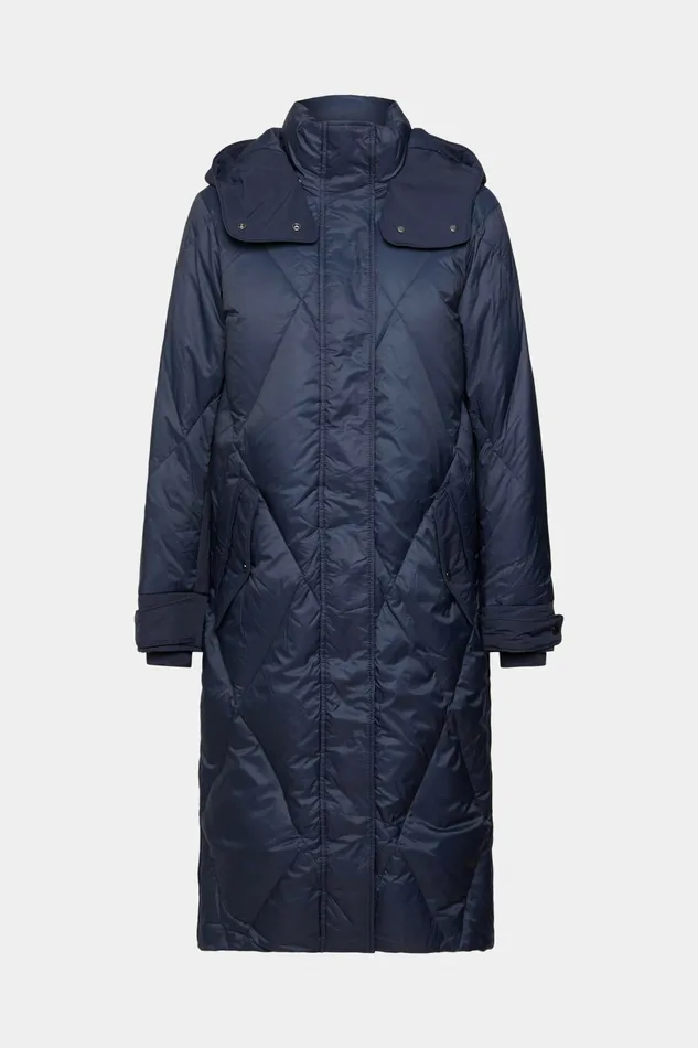 Jackets Coats Women Esprit Quilted Down Coat With Detachable Hood Navy