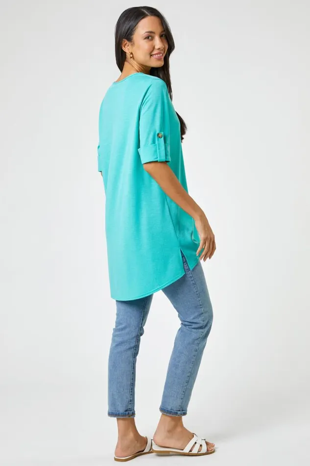 Jade Textured Notch Neck Tunic Top Women Roman Tops