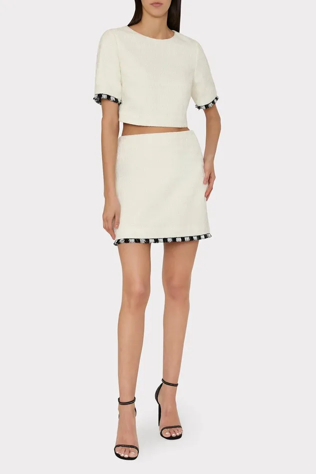 Jayla Beaded Fringe Mini Skirt Ecru Women Milly Skirts