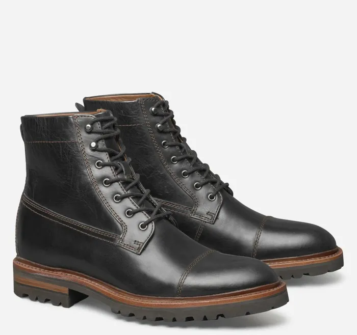 Johnston and Murphy Boots Men Dudley Lug Cap Toe Boot Black Full Grain