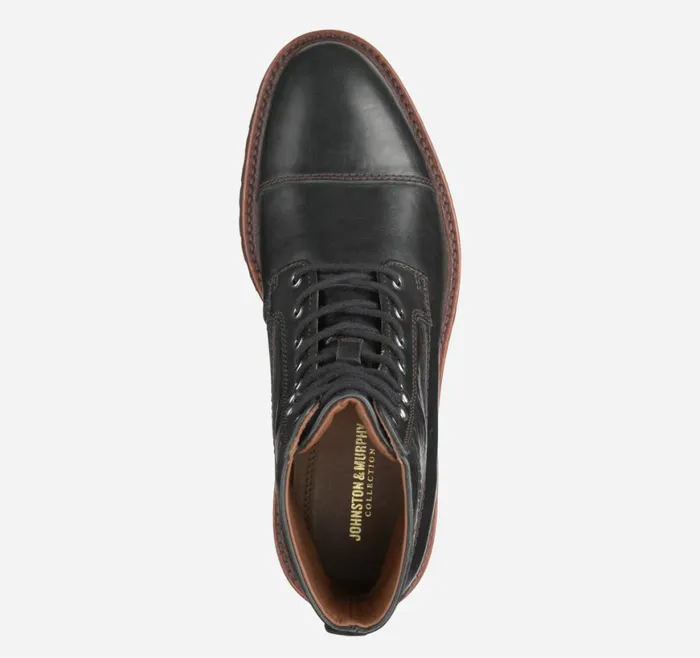Johnston and Murphy Boots Men Dudley Lug Cap Toe Boot Black Full Grain