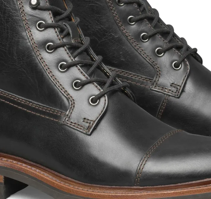 Johnston and Murphy Boots Men Dudley Lug Cap Toe Boot Black Full Grain