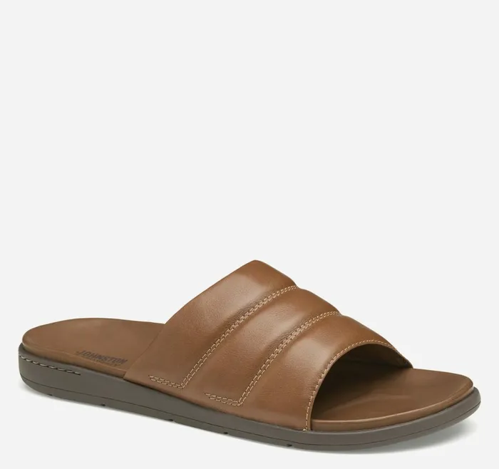 Johnston and Murphy Sandals Men Branson Slide Tan Full Grain