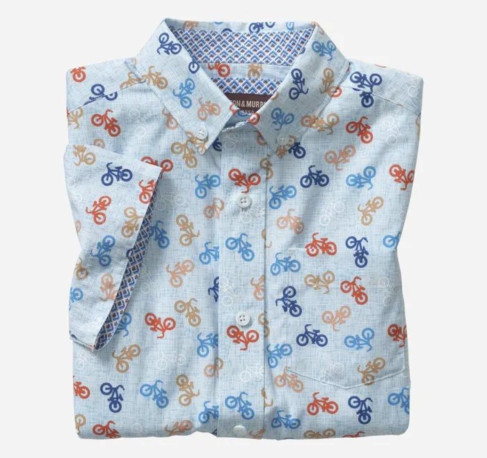 Johnston and Murphy Shirts Boys Boys ShortSleeve Printed Shirt Blue Bicycle