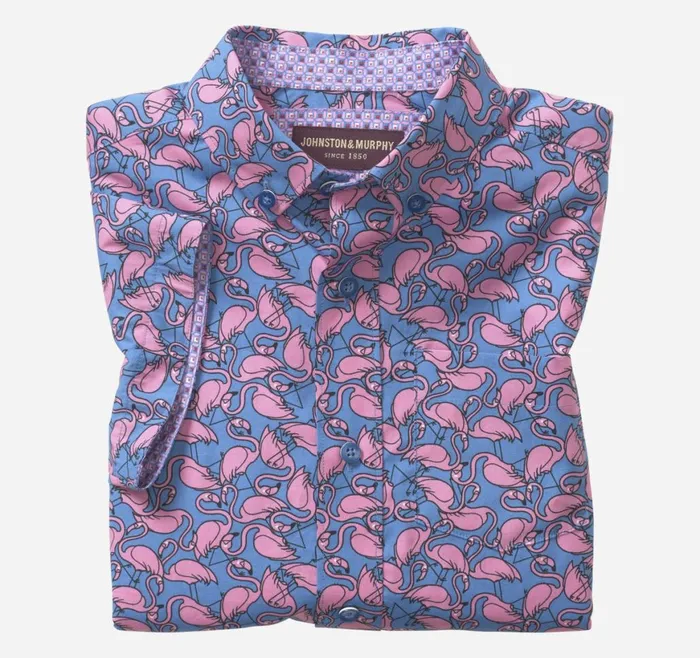 Johnston and Murphy Shirts Boys Boys ShortSleeve Printed Shirt Blue Flamingo