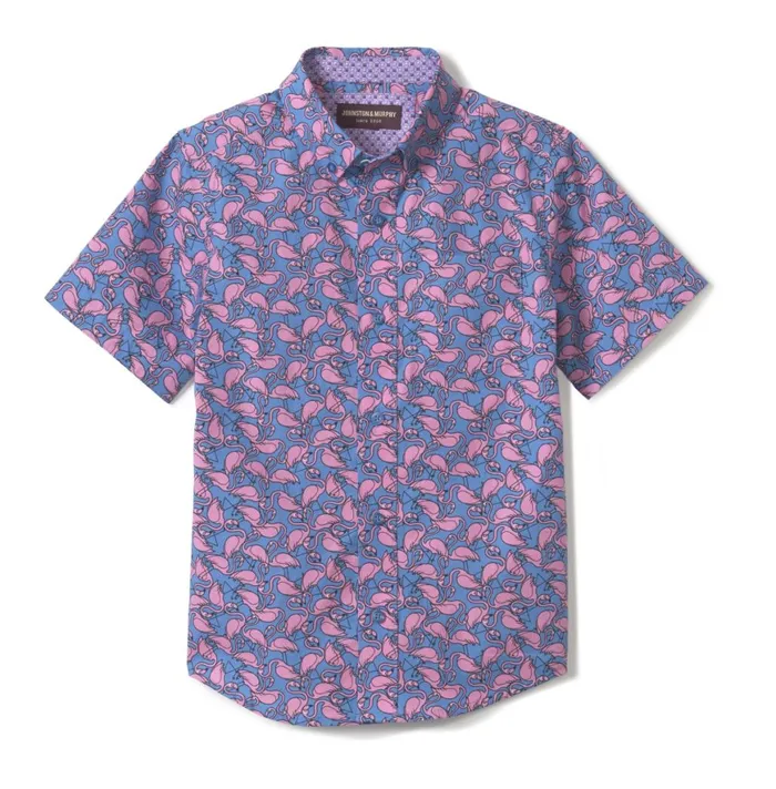 Johnston and Murphy Shirts Boys Boys ShortSleeve Printed Shirt Blue Flamingo Johnston and Murphy Shirts Boys Boys ShortSleeve Printed Shirt Blue Flamingo