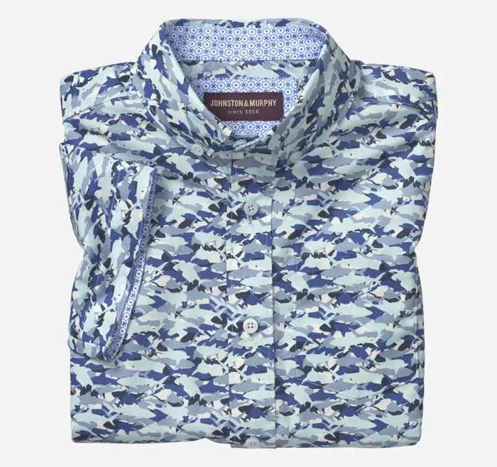 Johnston and Murphy Shirts Boys Boys ShortSleeve Printed Shirt Blue Hidden Shark