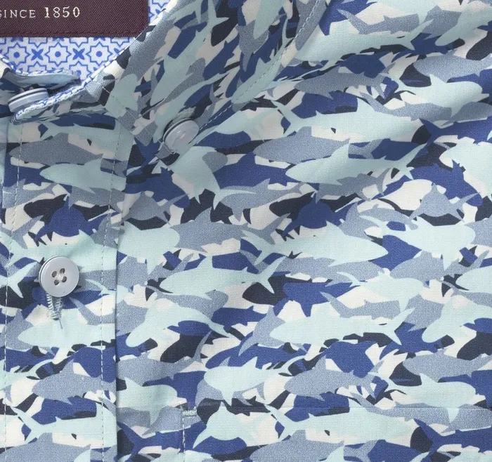Johnston and Murphy Shirts Boys Boys ShortSleeve Printed Shirt Blue Hidden Shark Johnston and Murphy Shirts Boys Boys ShortSleeve Printed Shirt Blue Hidden Shark