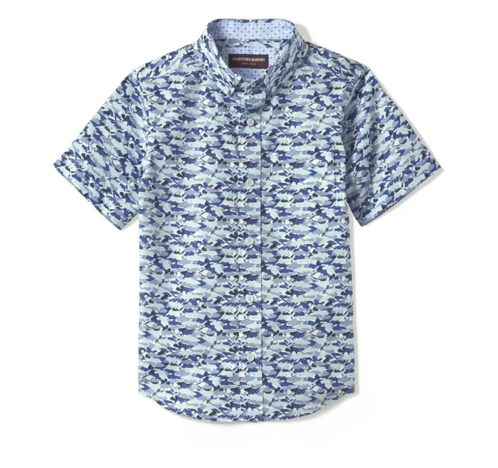 Johnston and Murphy Shirts Boys Boys ShortSleeve Printed Shirt Blue Hidden Shark Johnston and Murphy Shirts Boys Boys ShortSleeve Printed Shirt Blue Hidden Shark