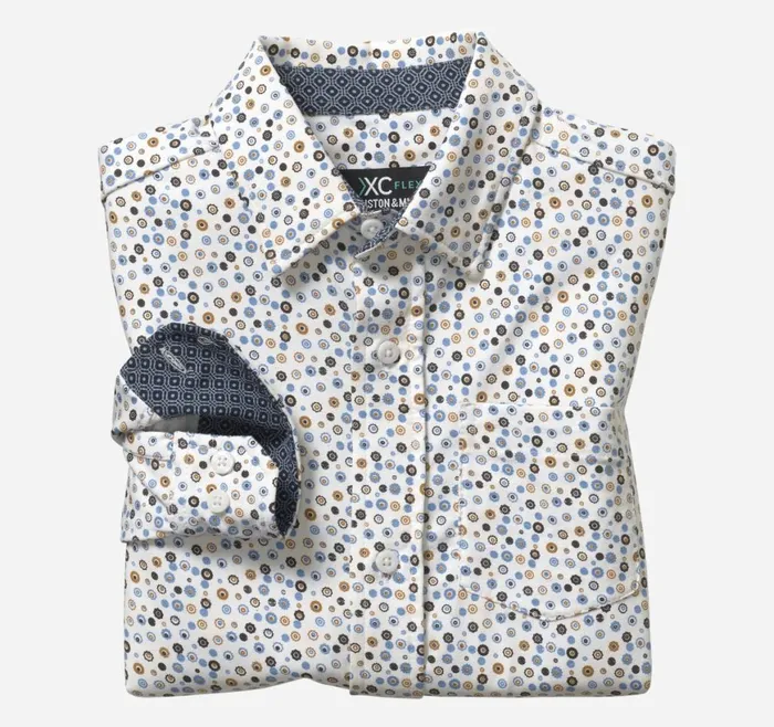 Johnston and Murphy Shirts Boys Boys XC Flexreg Stretch LongSleeve Shirt White Round Flower Print Johnston and Murphy Shirts Boys Boys XC Flexreg Stretch LongSleeve Shirt White Round Flower Print