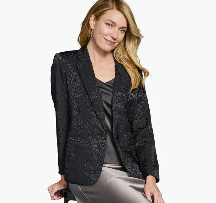Johnston and Murphy Shirts Sweaters and Blazers Women Animal Jacquard Blazer Black