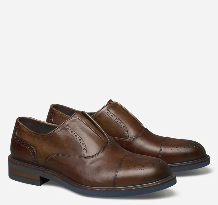 Johnston and Murphy SlipOns Men Hartley Laceless Cap Toe Brown Italian Calfskin