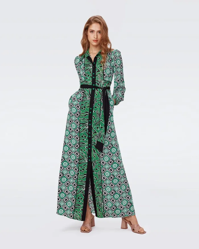 Joshua Dress Paper Cut Geo And Huge Water Tiger Green Women DVF Dresses