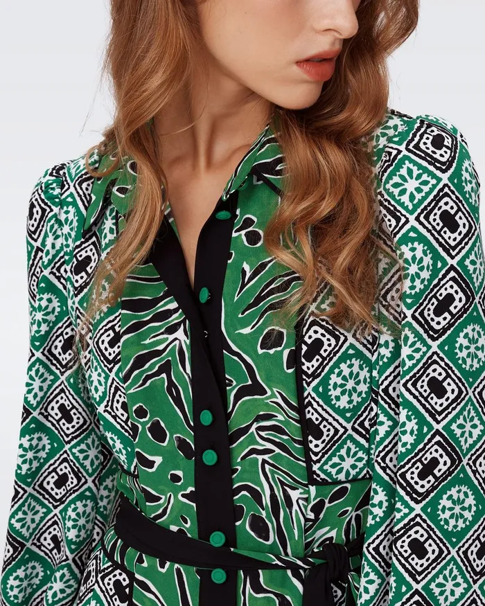 Joshua Dress Paper Cut Geo And Huge Water Tiger Green Women DVF Dresses