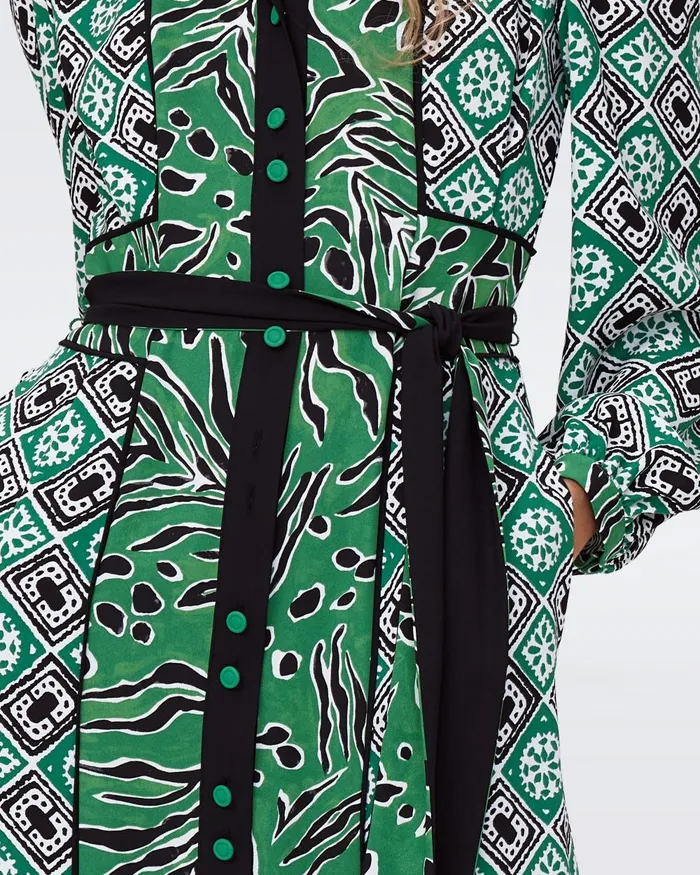 Joshua Dress Paper Cut Geo And Huge Water Tiger Green Women DVF Dresses