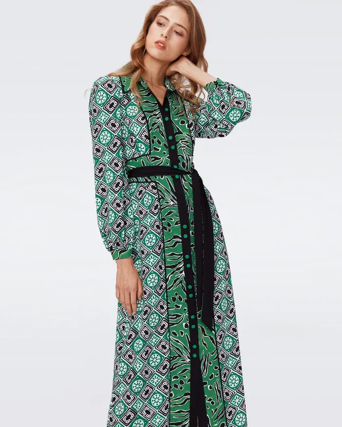 Joshua Dress Paper Cut Geo And Huge Water Tiger Green Women DVF Dresses