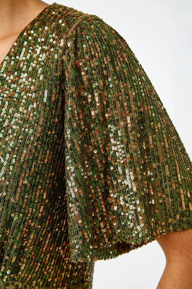 Khaki Embellished Sequin Stretch Jumpsuit Women Roman Jumpsuits and Playsuits
