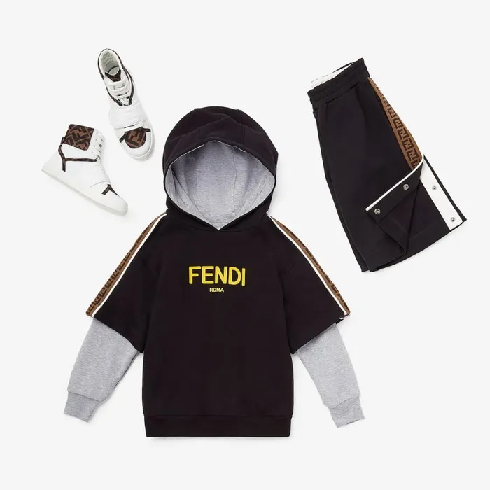 Kids Black Tech Fabric Junior Bermuda Shorts Black Fendi Ready To Wear
