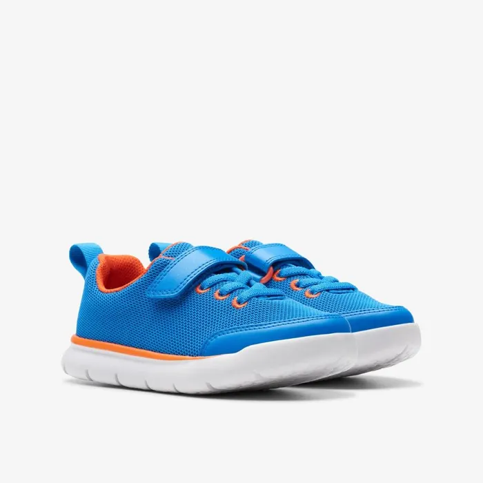 Kids Hoop Run Blue Synthetic Clarks Sneakers