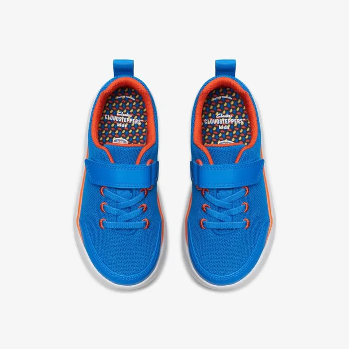 Kids Hoop Run Blue Synthetic Clarks Sneakers
