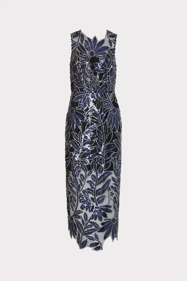 Kinsley Floral Sequins Dress Navysilver Women Milly Dresses