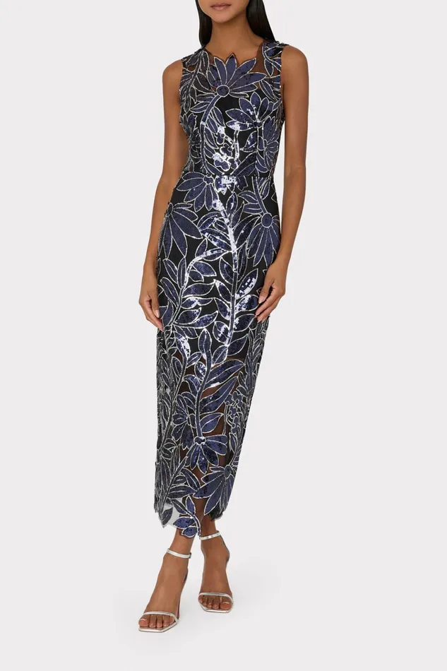 Kinsley Floral Sequins Dress Navysilver Women Milly Dresses