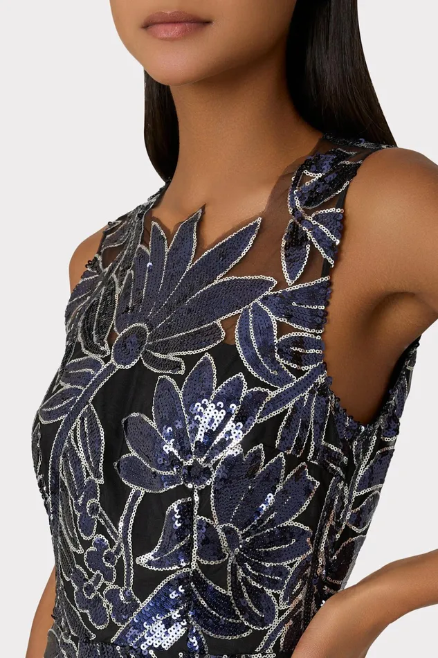 Kinsley Floral Sequins Dress Navysilver Women Milly Dresses