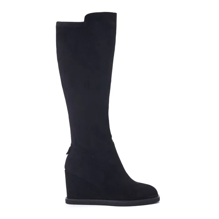 Knee High Boots Women Moda In Pelle Sherri Black Alcantara