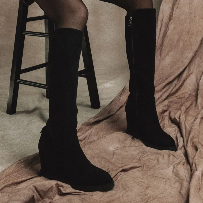 Knee High Boots Women Moda In Pelle Sherri Black Alcantara