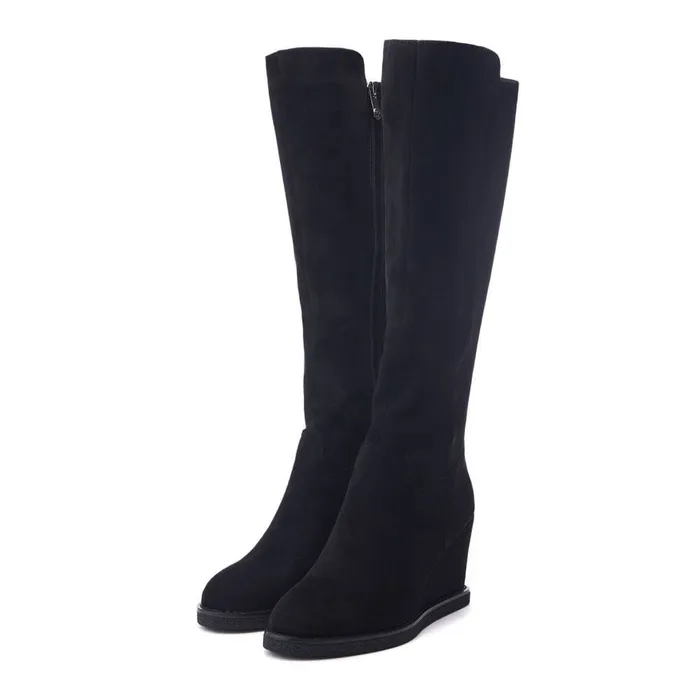 Knee High Boots Women Moda In Pelle Sherri Black Alcantara
