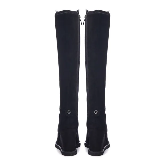 Knee High Boots Women Moda In Pelle Sherri Black Alcantara