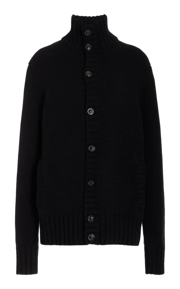 Knitwear Men Gabriela Hearst Jacobo Knit Turtleneck Cardigan In Black Cashmere