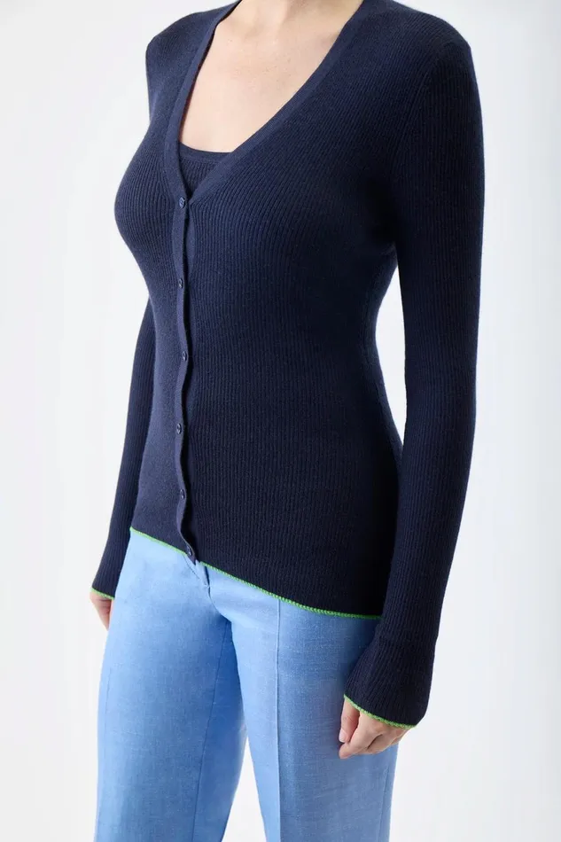 Knitwear Women Gabriela Hearst Addison Knit Cardigan In Navy Cashmere Silk