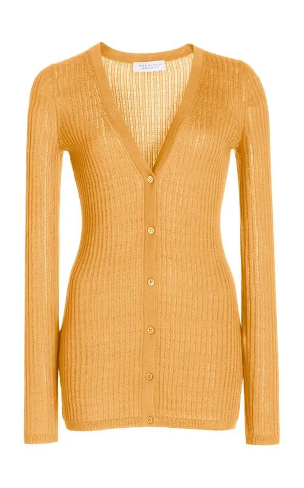 Knitwear Women Gabriela Hearst Homer Pointelle Knit Cardigan In Fluorescent Orange Cashmere Silk
